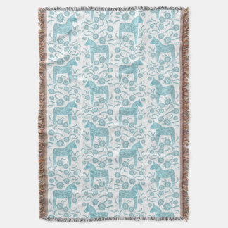 Svenska Dala Horse Teal and White Throw Blanket Filt