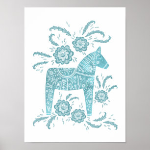 Svenska Dala Horse Teal Art Poster