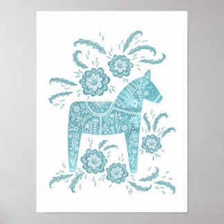 Svenska Dala Horse Teal Art Poster