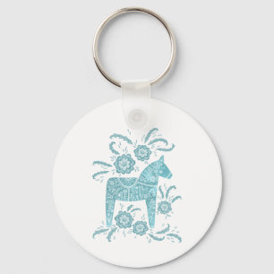 Svenska Dala Horse Teal Grönt and White Nyckelring