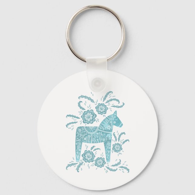 Svenska Dala Horse Teal Grönt and White Nyckelring (Framsida)