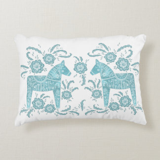Svenska Dala Horse Teal Grönt and White Prydnadskudde