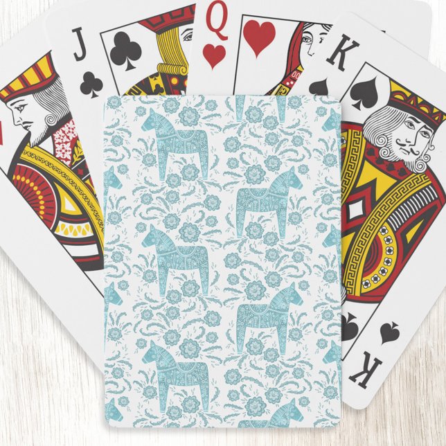 Svenska Dala Horse Teal Grönt Folk Art Casinokort (Teal green and white Swedish Dala Horse art playing cards)