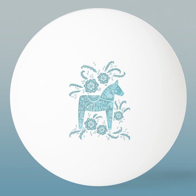 Svenska Dala Horse Teal Grönt Folk Art Pingisboll (Swedish Dala Horse teal green folk art ping pong ball)