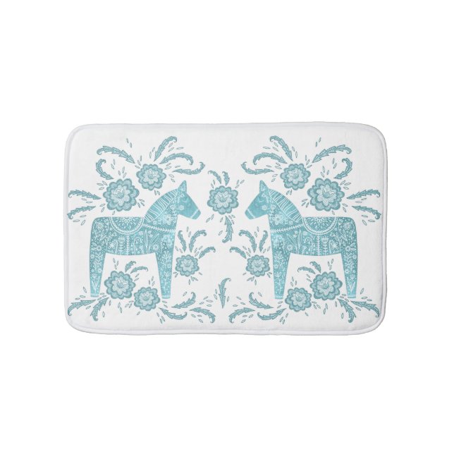 Svenska Dala Horse Teal Grönt och White Bath Mat Badrumsmatta (Framsidan)