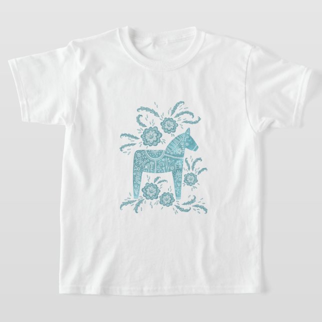 Svenska Dala Horse Teal Grönt Viking T Shirt (Laydown)