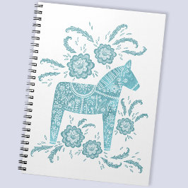 Svenska Dala Horse Teal & White Folk Art-antecknin Anteckningsbok