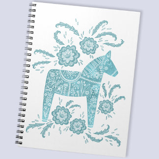 Svenska Dala Horse Teal & White Folk Art-antecknin Anteckningsbok