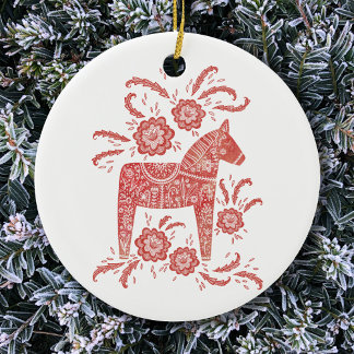 Svenska Dala Horse Traditional Folk Art Julgransprydnad Keramik