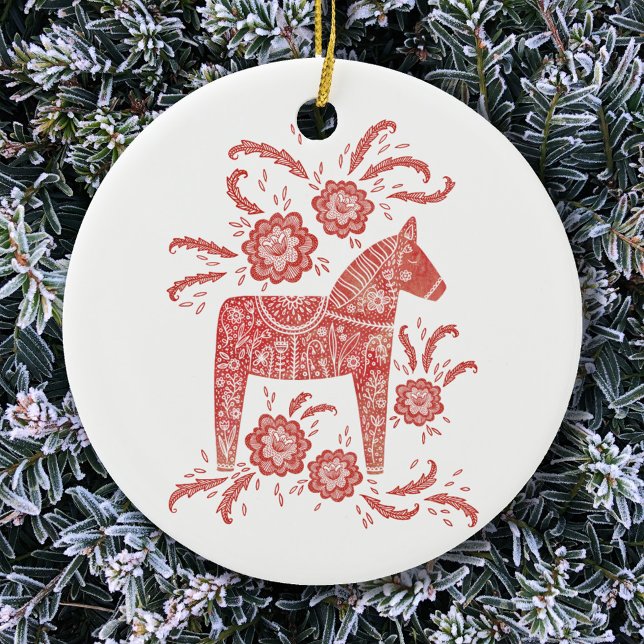 Svenska Dala Horse Traditional Folk Art Julgransprydnad Keramik (Skapare uppladdad)