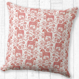 Svenska Dala Horse Traditional Folk Art Mönster Kudde