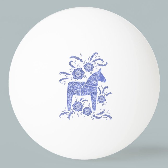 Svenska Dala Horse Väldigt Peri Blue Folk Art Pingisboll (Swedish Dala Horse folk art blue and white ping pong ball)