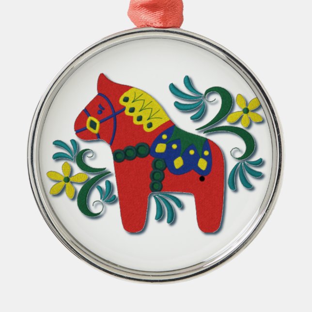 Svenska Dala Horse Whimsical Julgransprydnad Metall (Framsidan)