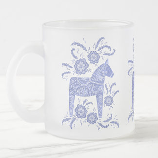 Svenska Dala Horses Periwinkle Blue and White Frostad Glasmugg
