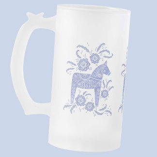 Svenska Dala Horses Periwinkle Blue and White Frostat Ölglas