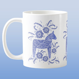 Svenska Dala Horses Periwinkle Blue and White Kaffemugg