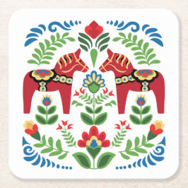Svenska Dala Horses Red Underlägg Papper Kvadrat