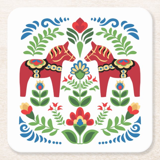 Svenska Dala Horses Red Underlägg Papper Kvadrat (Framsidan)