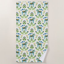 Svenska Dala Horses Teal Beach Towel