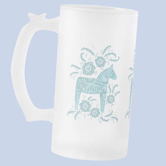 Svenska Dala Horses Teal Grönt and White Frostat Ölglas