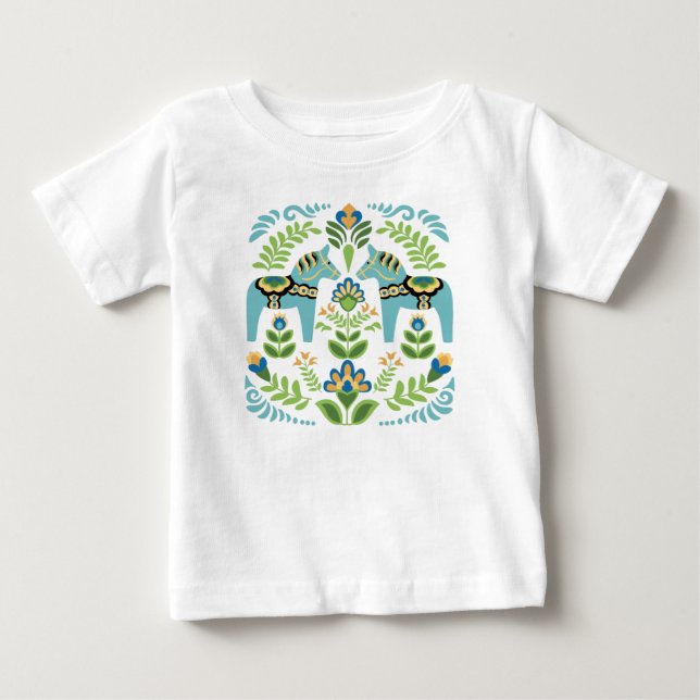 Svenska Dala Horses Teal T Shirt (Framsida)