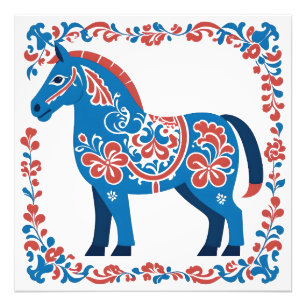 Svenska Dallänning Dala Horse Folk Art Skriv ut Fototryck