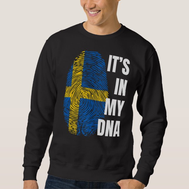 Svenska Flagga Dna Fingerprint Sverige Lång Ärmad Tröja (Framsida)