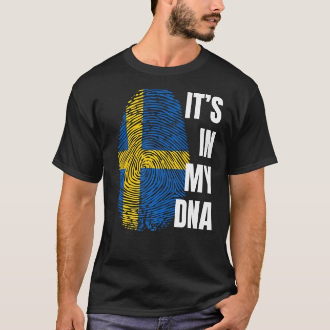 Svenska Flagga Dna Fingerprint Sverige T Shirt (Framsida)