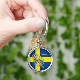 Svenska flagga, emblem och Sverige helgdag/sportNy Rund Silverfärgad Nyckelring