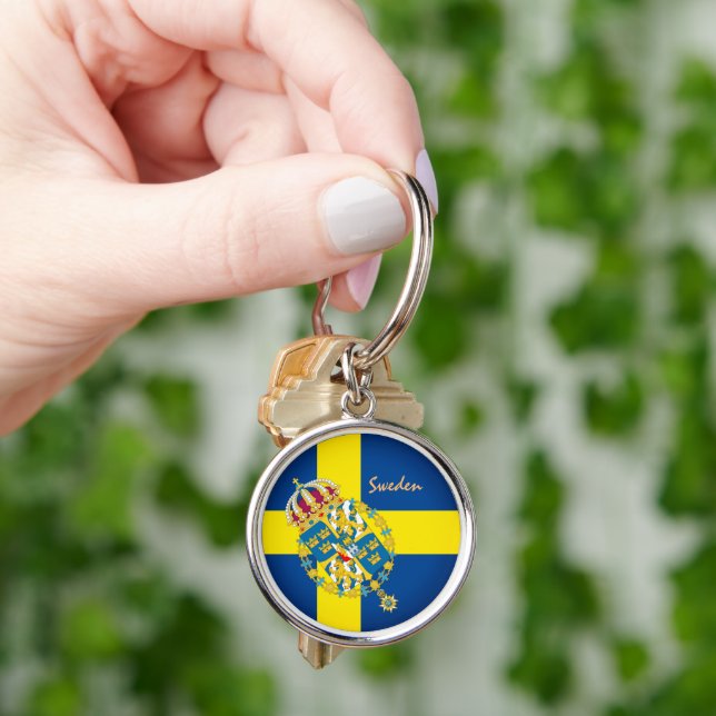 Svenska flagga, emblem och Sverige helgdag/sportNy Rund Silverfärgad Nyckelring (Hand)