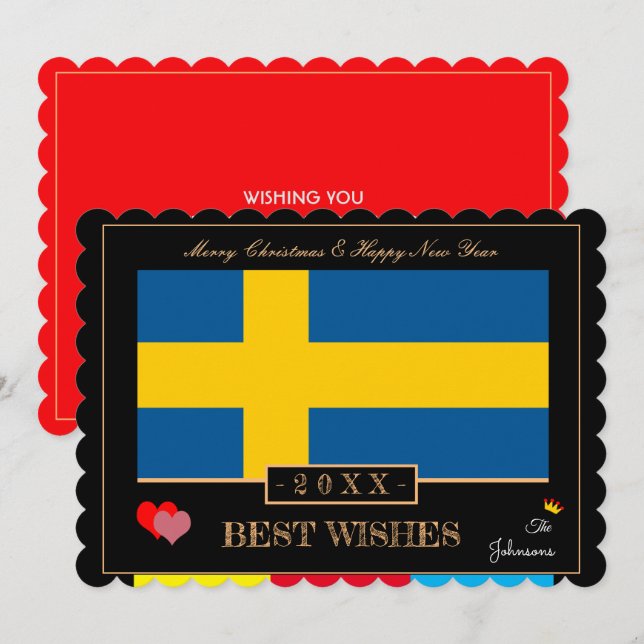 Svenska Flagga & Gott nytt år/Bästa Önskemål Sveri Julkort (Fram/baksida)