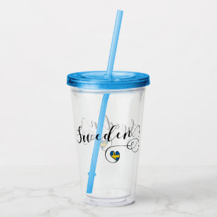 Svenska Flagga Heart, Sverige Script Design Take Away Mugg