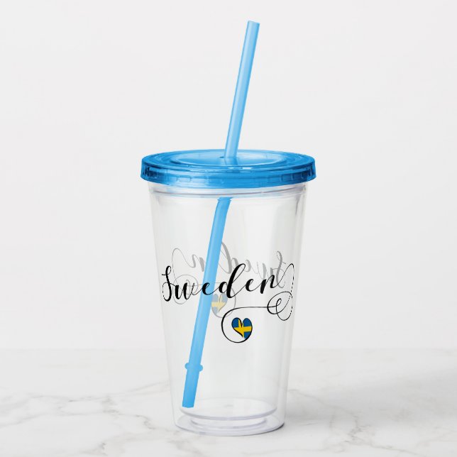 Svenska Flagga Heart, Sverige Script Design Take Away Mugg (Baksida)