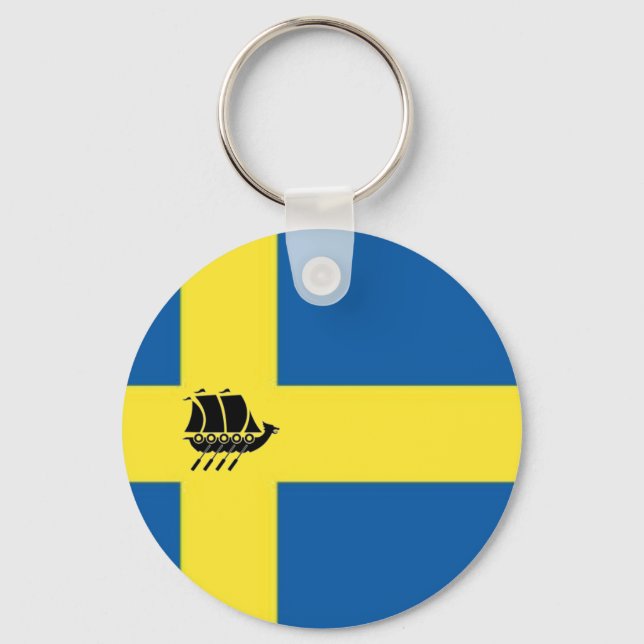 Svenska Flagga med Viking Frakt Scandinavian Nyckelring (Framsida)