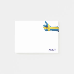 Svenska Flagga på Tum-Up-hand Post-it Block