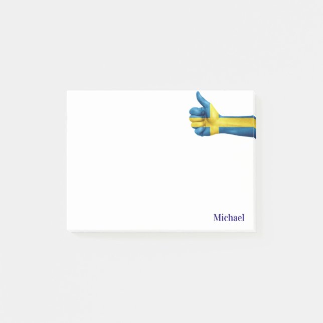 Svenska Flagga på Tum-Up-hand Post-it Block (Framsida)