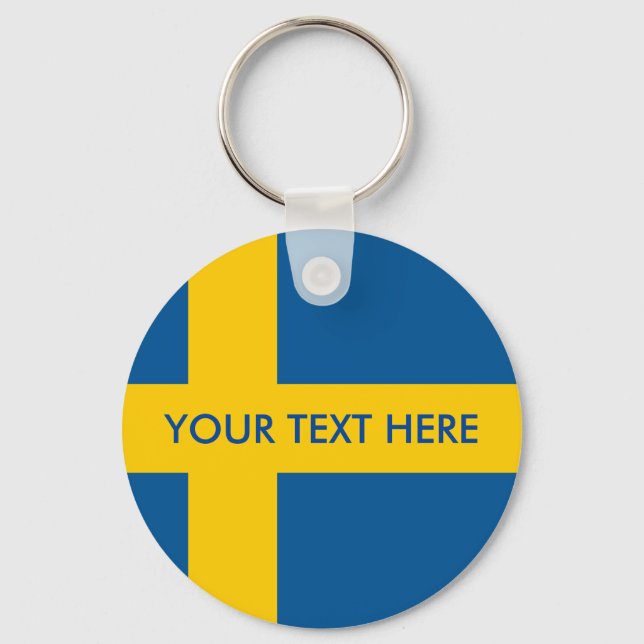 Svenska flagga runda knappnyckelkedja för Sverige Nyckelring (Framsida)