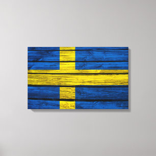 Svenska Flagga Rustic Wood Canvastryck