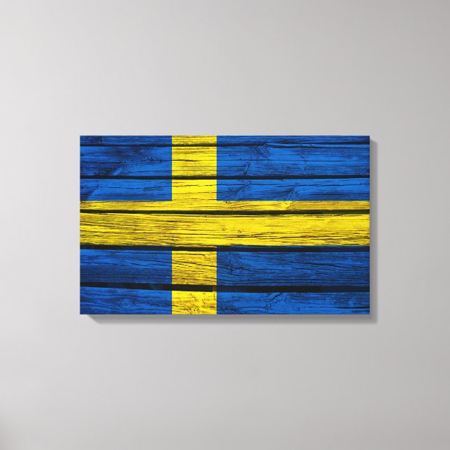 Svenska Flagga Rustic Wood Canvastryck (Framsida)