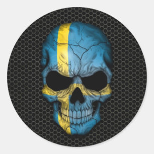 Svenska Flagga Skull på stålnätsgrafik Runt Klistermärke