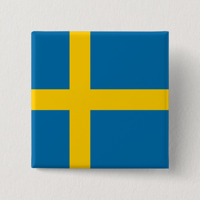 Svenska Flagga (Sverige) 15 cm Square Badge Knapp (Framsida)