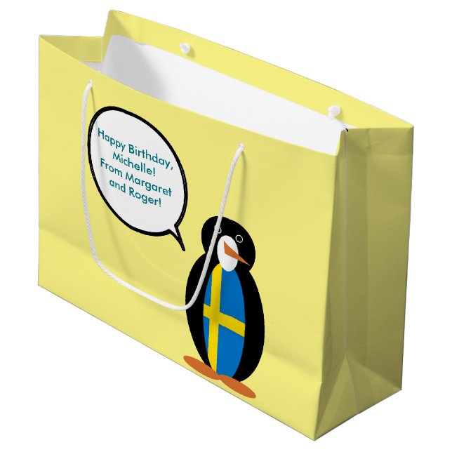 Svenska Flagga Talking Penguin Personlig (Framsidan Vinklad)