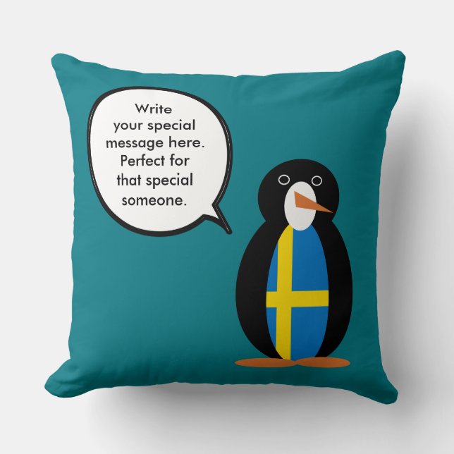 Svenska Flagga Talking Penguin Personlig Kudde (Framsida)