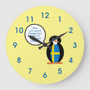 Svenska Flagga Talking Penguin Stor Klocka