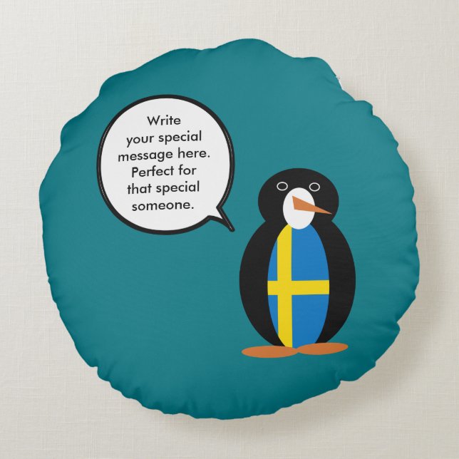 Svenska flaggan Talande Ms. Penguin Personlig  Rund Kudde (Baksidan)