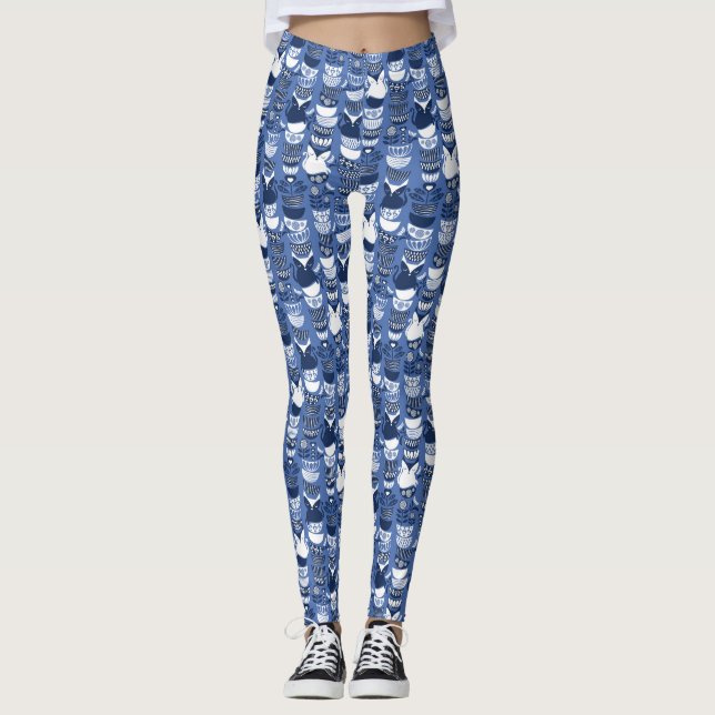 Svenska folk katter mig //indigoblå blåttbakgrund leggings (Framsida)