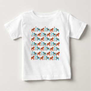 Svenska folkArt Dola Horses and Flowers Mönster T Shirt