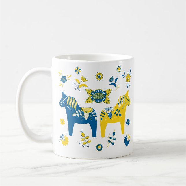 Svenska Folkdala Horse l Blue and Gult Kaffemugg (Vänster)