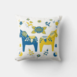 Svenska Folkdala Horse l Blue and Gult Kudde