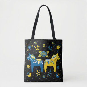 Svenska Folkdala Horse l Blue and Gult Tygkasse